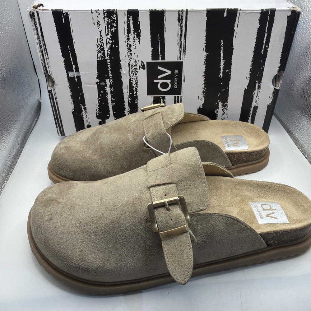 Dolce Vita Women's Mule Shoes Taupe Slip-On Clogs Flat Comfort Boho Size 7 NIB